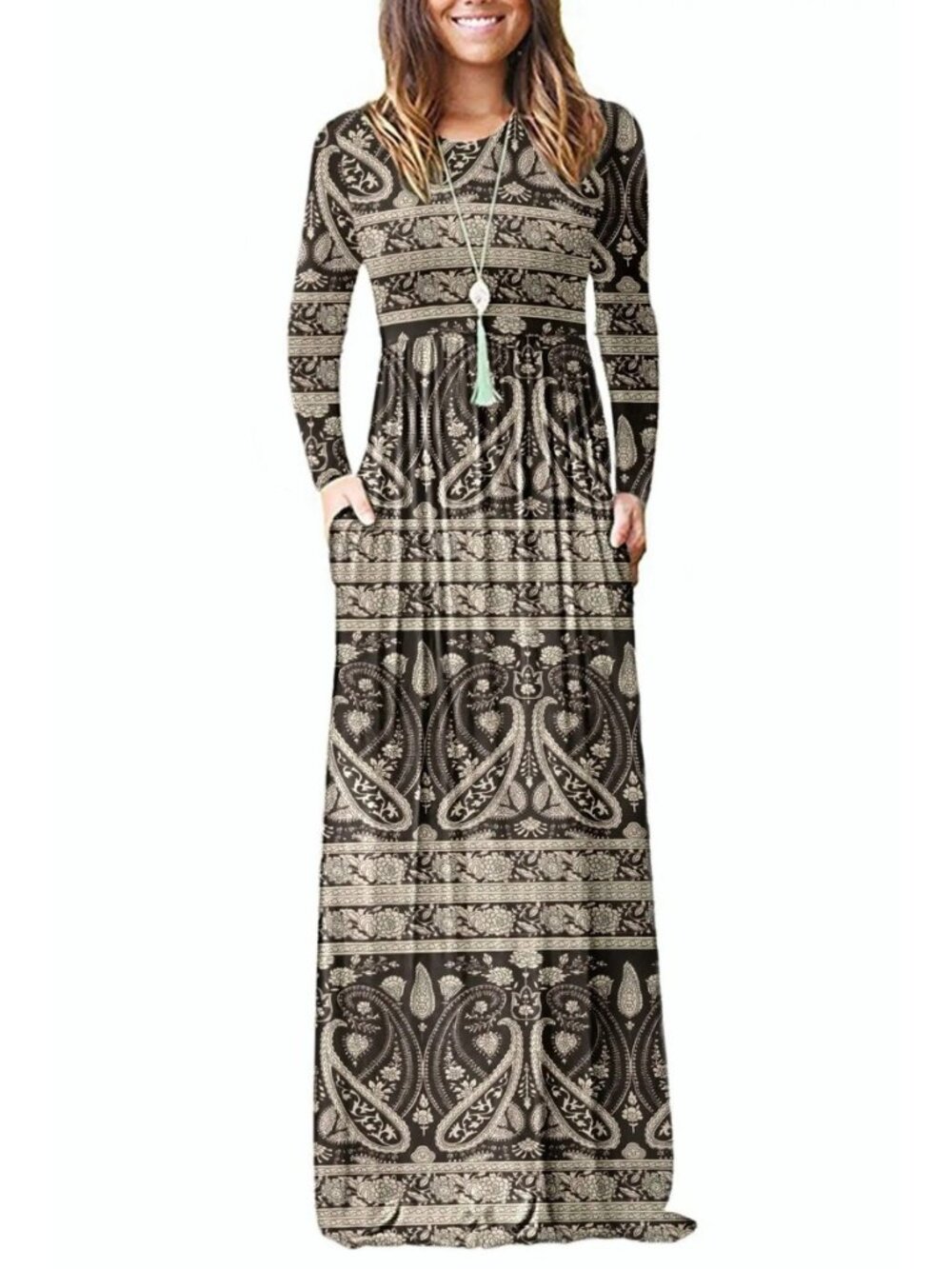 Women's Long Sleeve Maxi Dress with Pockets